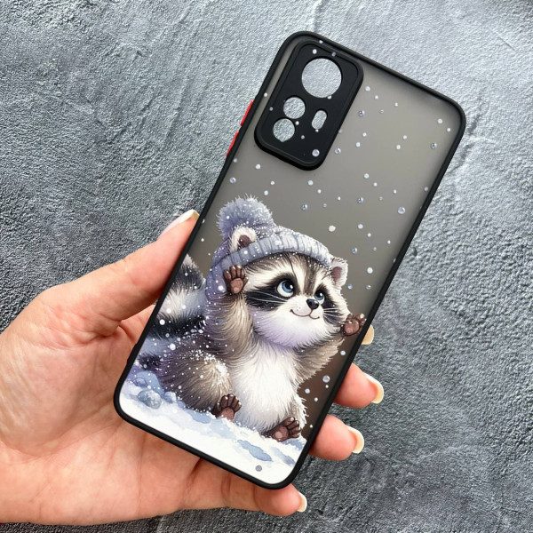 Чохол для Xiaomi Redmi Note 12S з захистом камери новорічний зимовий єнотик