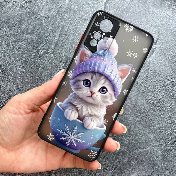 Чохол для Xiaomi Redmi Note 12S з захистом камери новорічне кошеня в чашці