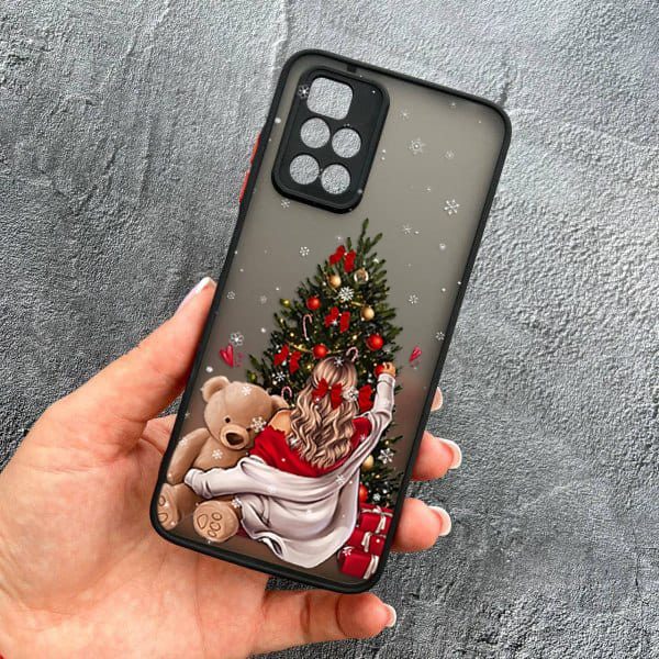 Чохол для Xiaomi Redmi Note 11 Pro Plus 5G з захистом камери новорічна дівчина з плюшевим ведмедем і ялинкою