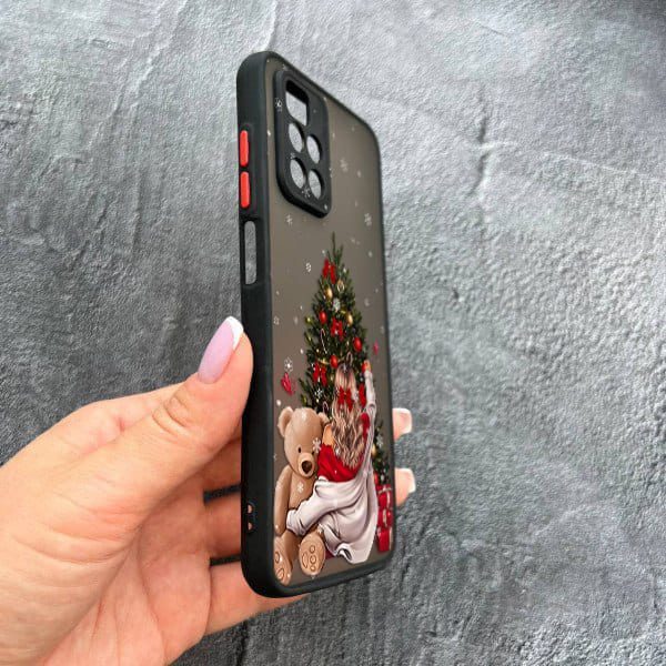 Чохол для Xiaomi Redmi Note 11 Pro Plus 5G з захистом камери новорічна дівчина з плюшевим ведмедем і ялинкою