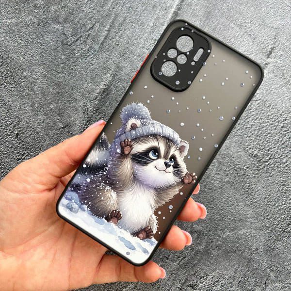 Чехол для Xiaomi Redmi Note 10 4G / Note 10s / Xiaomi Poco M5s с защитой камеры новогодний зимний енотик