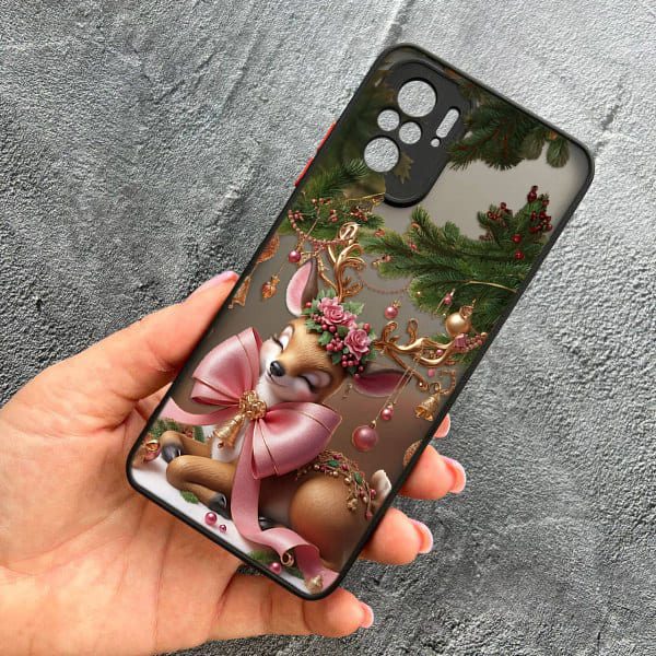 Чехол для Xiaomi Redmi Note 10 4G / Note 10s / Xiaomi Poco M5s с защитой камеры новогодний Рождественский олененок