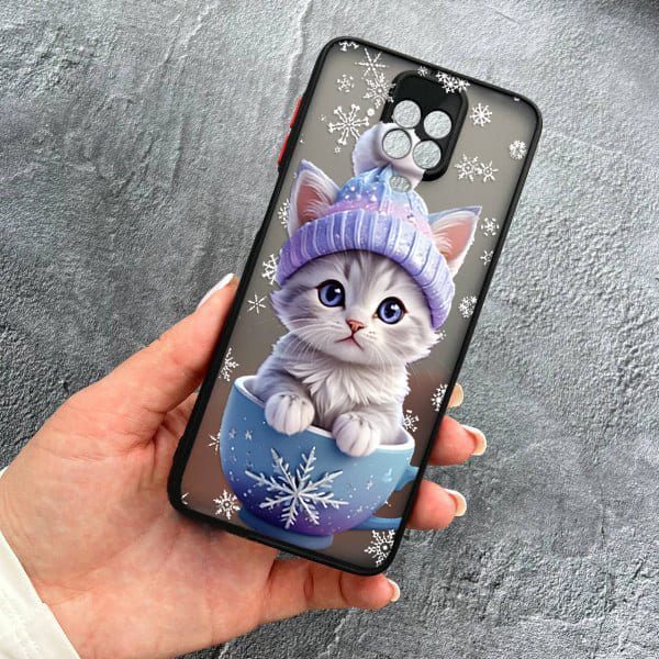 Чехол для Xiaomi Redmi Note 9s / Note 9 Pro / Note 9 Pro Max с защитой камеры новогодний котенок в чашке