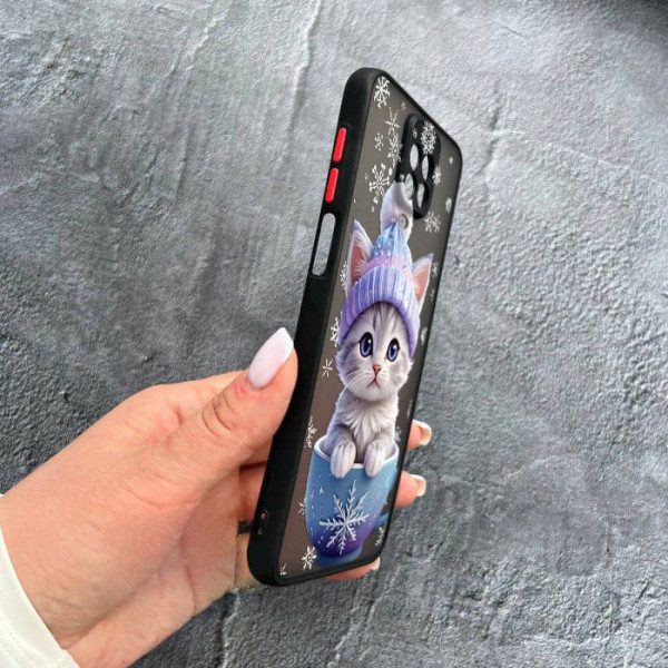Чехол для Xiaomi Redmi Note 9s / Note 9 Pro / Note 9 Pro Max с защитой камеры новогодний котенок в чашке