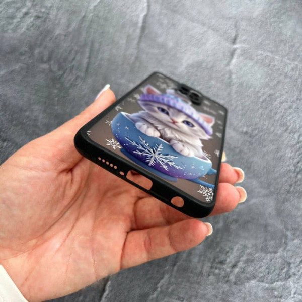 Чехол для Xiaomi Redmi Note 9s / Note 9 Pro / Note 9 Pro Max с защитой камеры новогодний котенок в чашке
