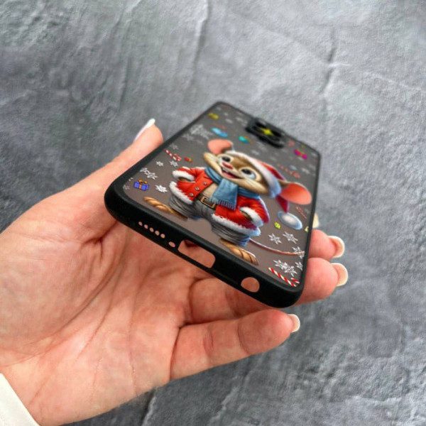 Чехол для Xiaomi Redmi Note 9s / Note 9 Pro / Note 9 Pro Max с защитой камеры новогодний мышонок в костюме санты