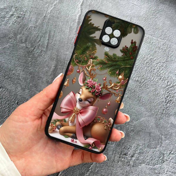 Чехол для Xiaomi Redmi Note 9s / Note 9 Pro / Note 9 Pro Max с защитой камеры новогодний Рождественский олененок