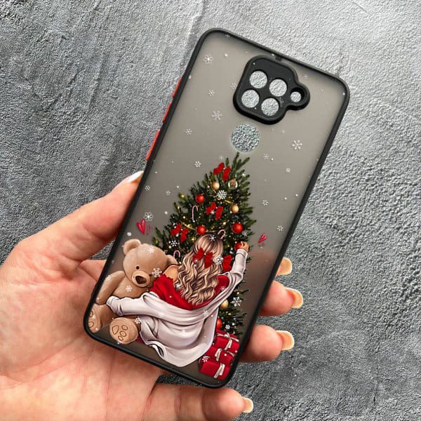 Чохол для Xiaomi Redmi Note 9 / Redmi 10X з захистом камери новорічна дівчина з плюшевим ведмедем і ялинкою