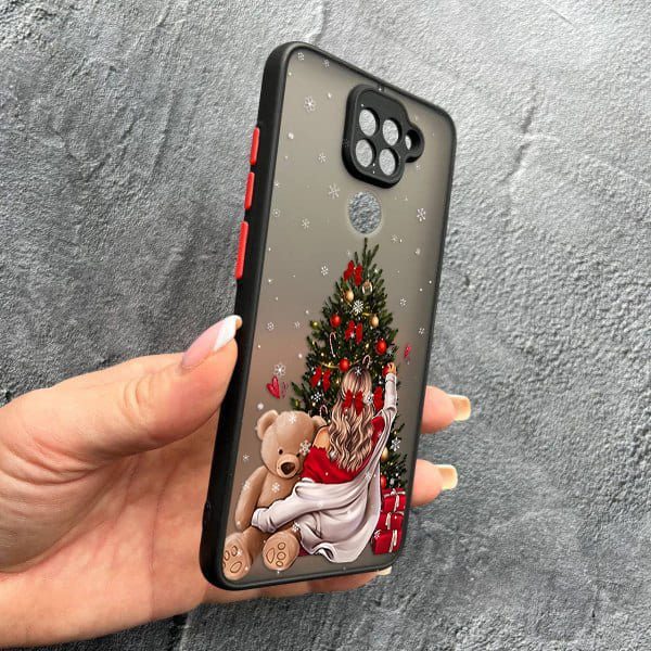 Чохол для Xiaomi Redmi Note 9 / Redmi 10X з захистом камери новорічна дівчина з плюшевим ведмедем і ялинкою
