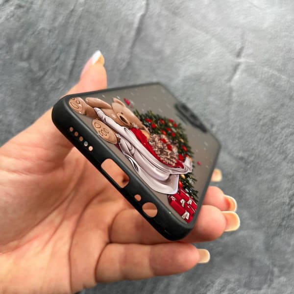Чехол для Xiaomi Redmi Note 9 / Redmi 10X с защитой камеры новогодняя девушка с плюшевым медведем и елкой