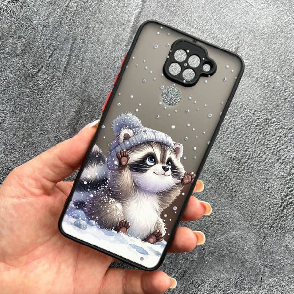 Чохол для Xiaomi Redmi Note 9 / Redmi 10X з захистом камери новорічний зимовий єнотик