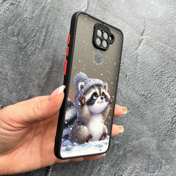 Чохол для Xiaomi Redmi Note 9 / Redmi 10X з захистом камери новорічний зимовий єнотик