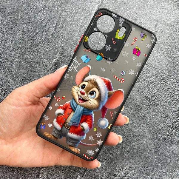 Чехол для Xiaomi Redmi 13C 4G / Poco C65 с защитой камеры новогодний мышонок в костюме санты