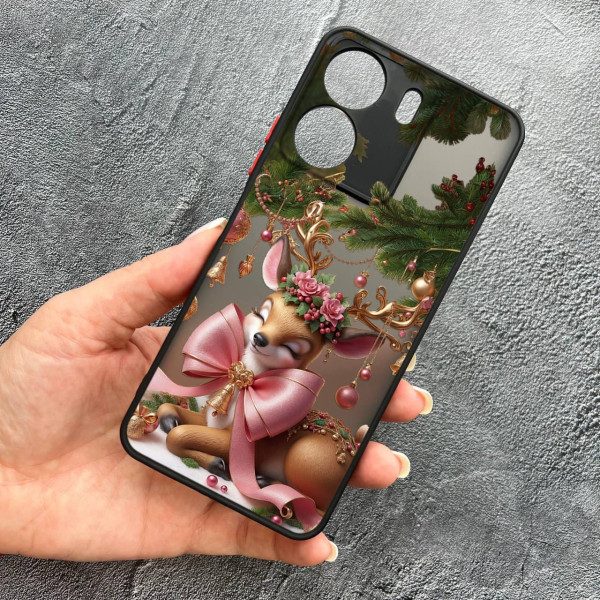 Чехол для Xiaomi Redmi 13C 4G / Poco C65 с защитой камеры новогодний Рождественский олененок