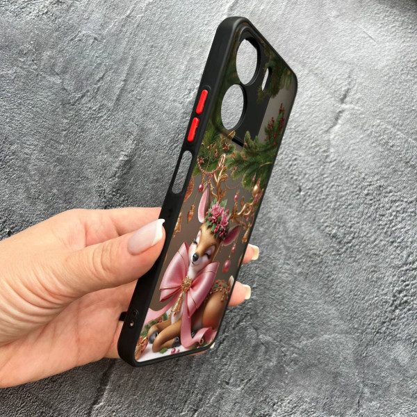 Чехол для Xiaomi Redmi 13C 4G / Poco C65 с защитой камеры новогодний Рождественский олененок