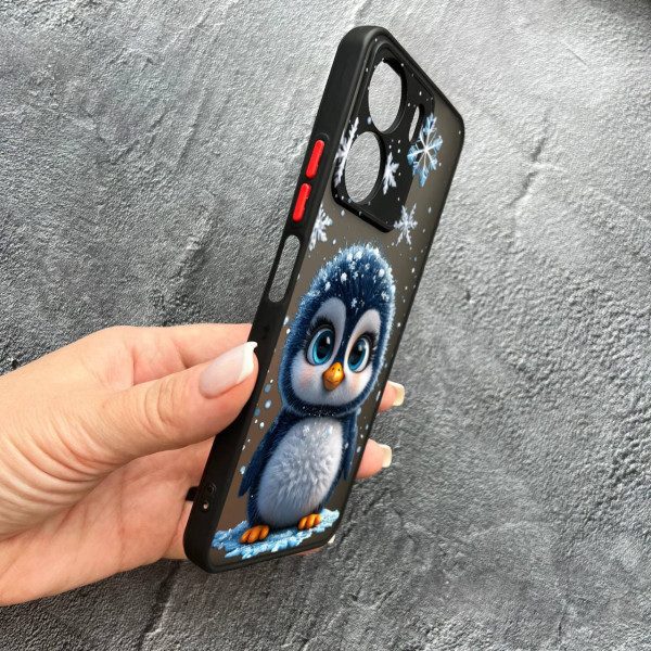 Чехол для Xiaomi Redmi 13C 4G / Poco C65 с защитой камеры новогодний милый пингвин