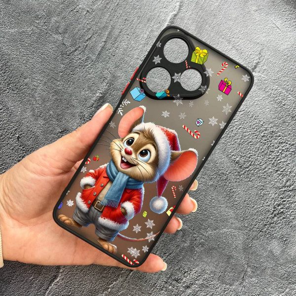 Чохол для Xiaomi Redmi 13 4G / Poco M6 4G з захистом камери новорічне мишеня в костюмі санти