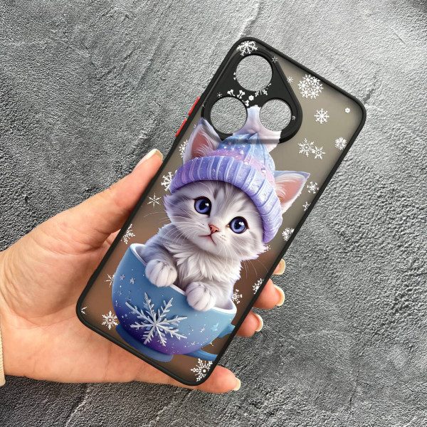Чохол для Xiaomi Redmi 13 4G / Poco M6 4G з захистом камери новорічне кошеня в чашці