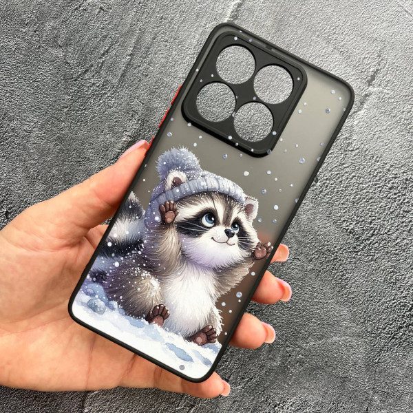 Чохол для Xiaomi 14T з захистом камери новорічний зимовий єнотик