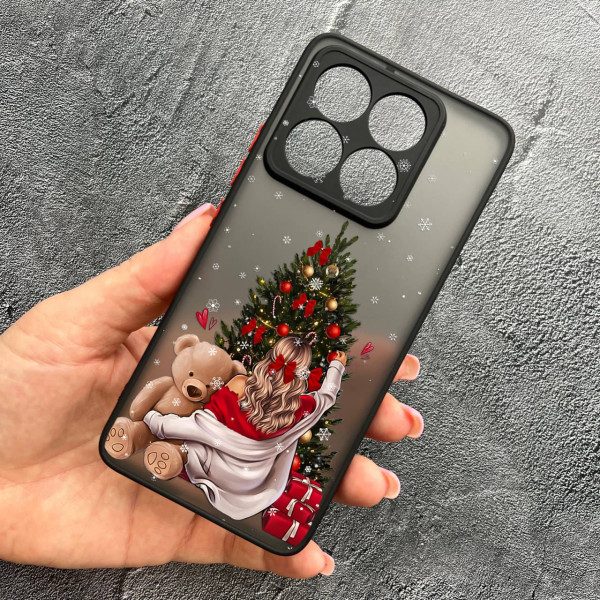 Чохол для Xiaomi 14T захистом камери новорічна дівчина з плюшевим ведмедем і ялинкою