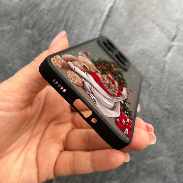 Чехол для Xiaomi 14T с защитой камеры новогодняя девушка с плюшевым медведем и елкой