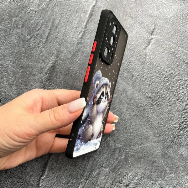 Чохол для Xiaomi 13 Lite з захистом камери новорічний зимовий єнотик