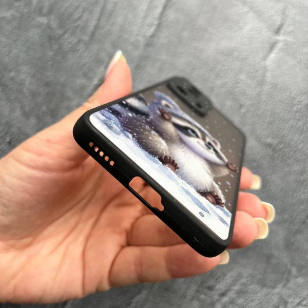 Чехол для Xiaomi 13 Lite с защитой камеры новогодний зимний енотик