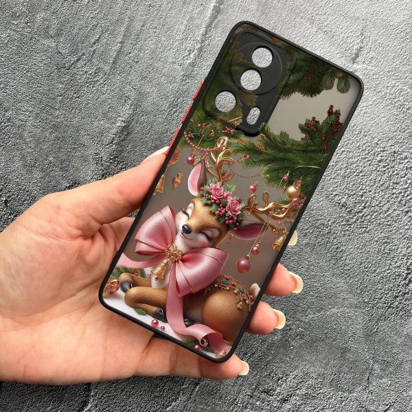 Чехол для Xiaomi 13 Lite новогодний с защитой камеры Рождественский олененок