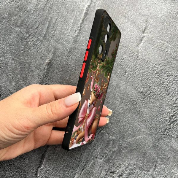 Чехол для Xiaomi 13 Lite новогодний с защитой камеры Рождественский олененок