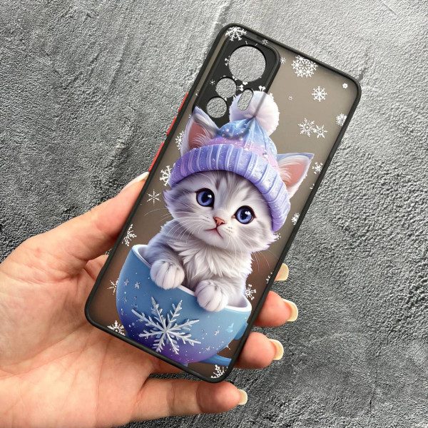 Чохол для Xiaomi 12 Lite з захистом камери новорічний кошеня в чашці