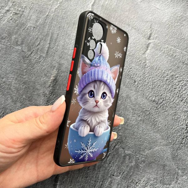 Чохол для Xiaomi 12 Lite з захистом камери новорічний кошеня в чашці