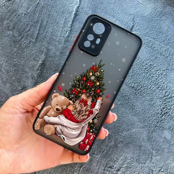 Чохол для Xiaomi 12 / 12x / 12s захистом камери новорічна дівчина з плюшевим ведмедем і ялинкою