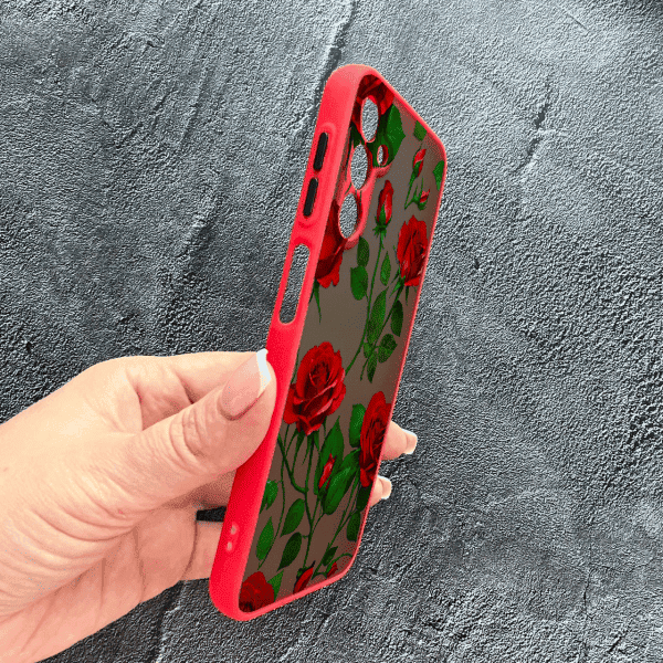 Чехол для Samsung Galaxy A17 с защитой камеры с цветами красные розы красный бортик