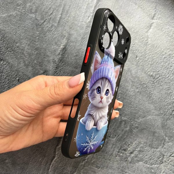 Чехол для iPhone 17 Pro Max с защитой камеры новогодний котенок в чашке