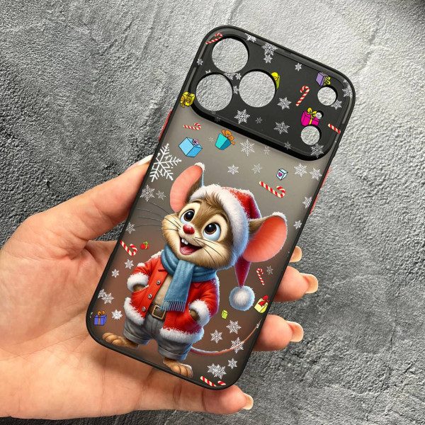 Чехол для iPhone 17 Pro Max с защитой камеры новогодний мышонок в костюме санты