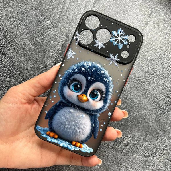 Чехол для iPhone 17 Pro Max с защитой камеры новогодний милый пингвин