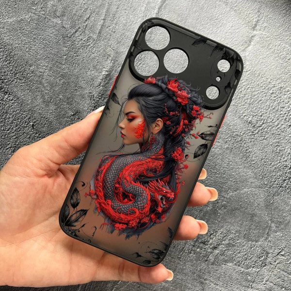 Чехол для iPhone 17 Pro Max с защитой камеры девушка с драконом