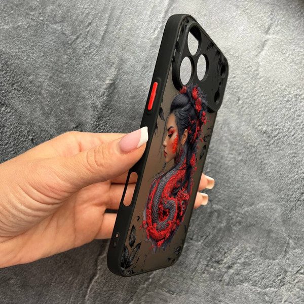 Чехол для iPhone 17 Pro Max с защитой камеры девушка с драконом