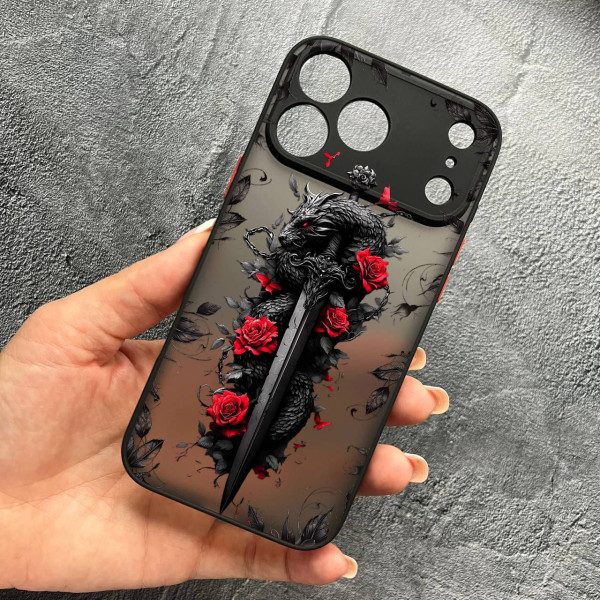 Чехол для iPhone 17 Pro Max с защитой камеры дракон с мечом