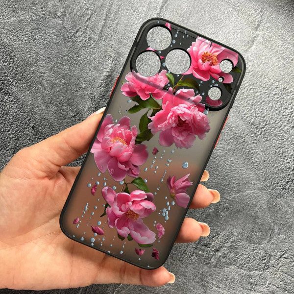 Чехол для iPhone 17 Pro Max с защитой камеры с цветами и дождем