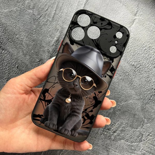 Чехол для iPhone 17 Pro Max с защитой камеры с котом в шляпе
