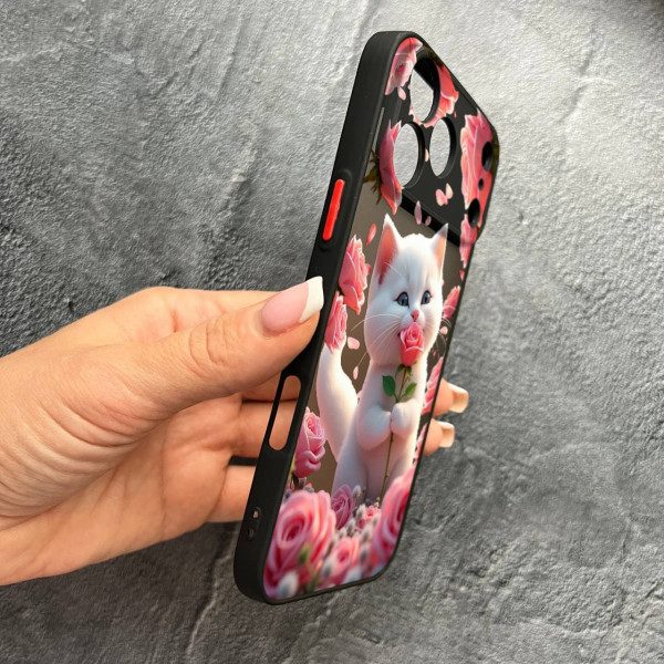 Чехол для iPhone 17 Pro Max с защитой камеры с котом в цветах розах