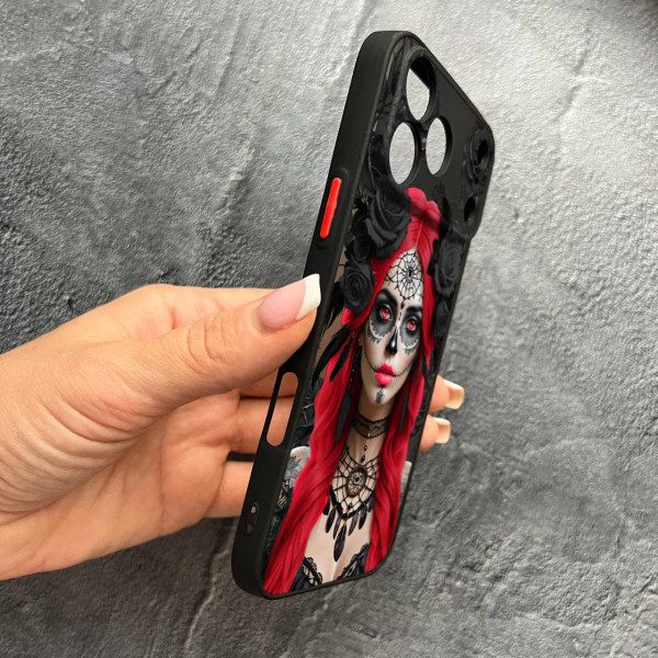 Чехол для iPhone 17 Pro Max с защитой камеры девушка Санта-Муэрте в розах