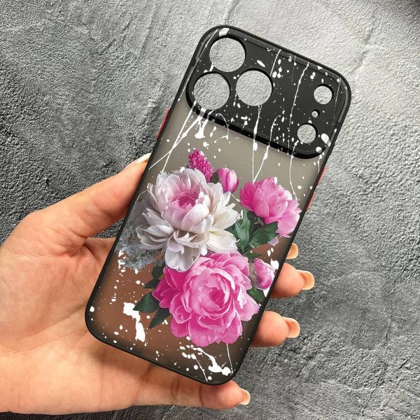 Чехол для iPhone 17 Pro Max с защитой камеры с цветами пионы классические