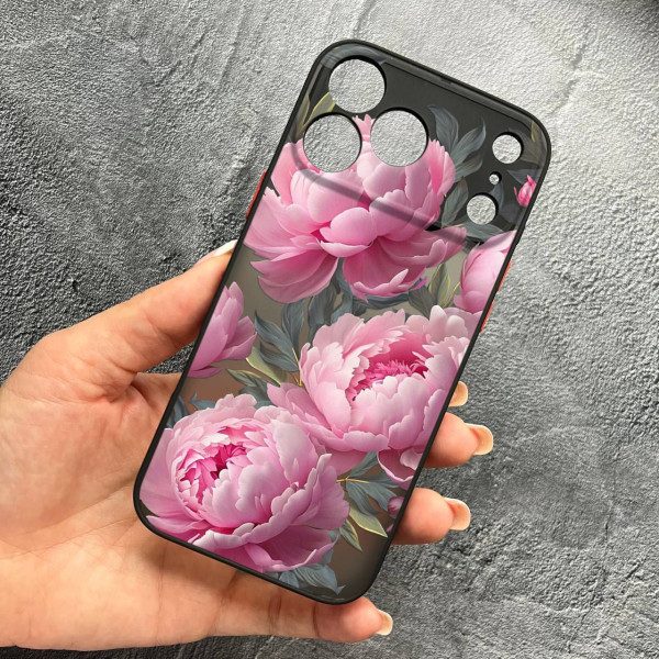 Чехол для iPhone 17 Pro Max с защитой камеры с цветами пионами крупными