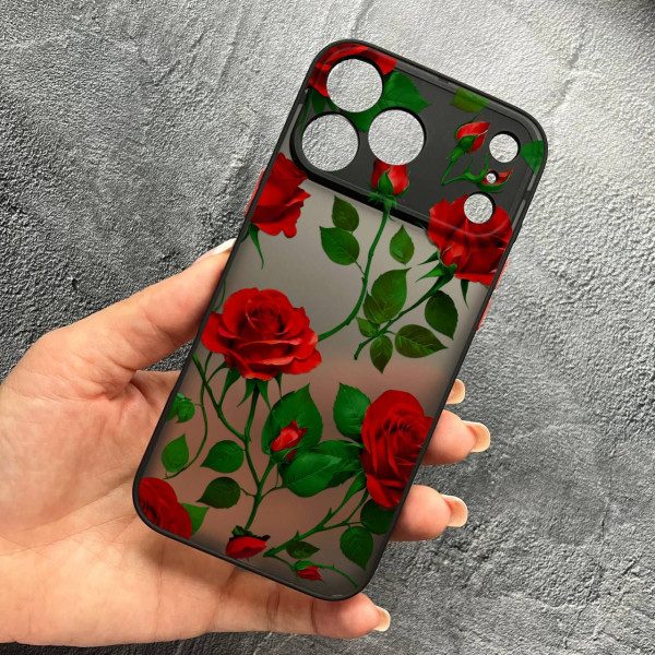 Чехол для iPhone 17 Pro Max с защитой камеры с цветами красные розы