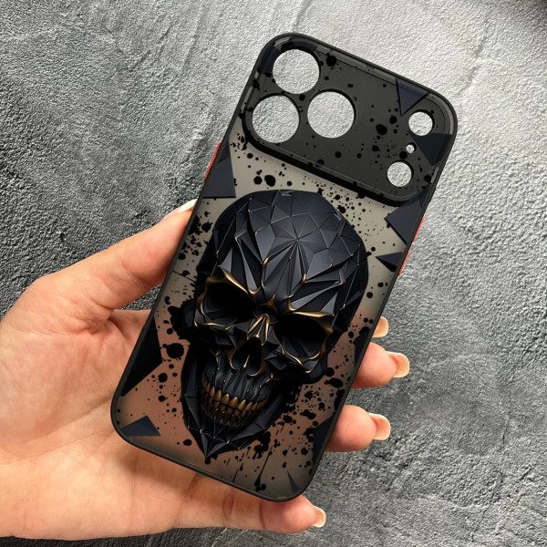 Чехол для iPhone 17 Pro Max с защитой камеры с черепом в кубе