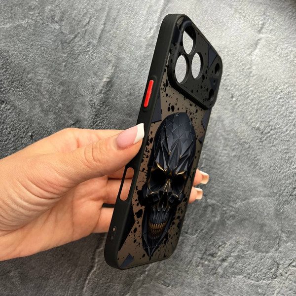 Чехол для iPhone 17 Pro Max с защитой камеры с черепом в кубе