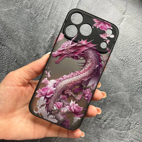 Чехол для iPhone 17 Pro Max с защитой камеры розовый дракон