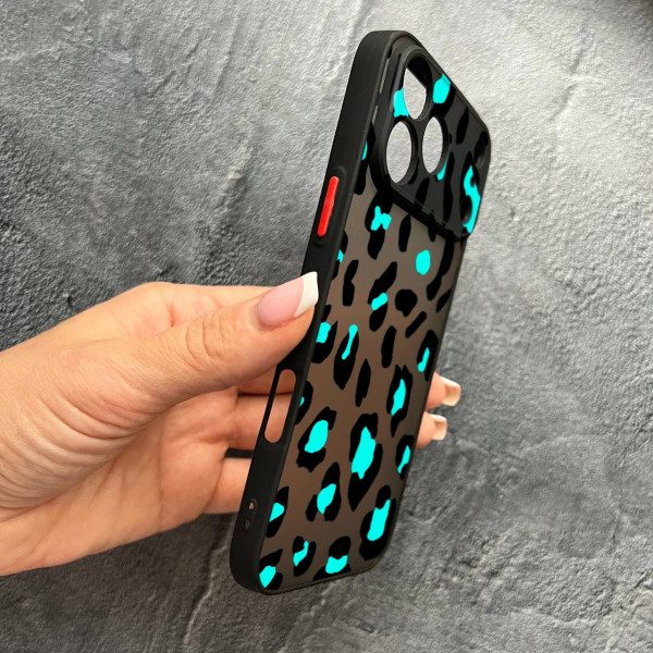 Чехол для iPhone 17 Pro Max с защитой камеры с бирюзовым леопардом